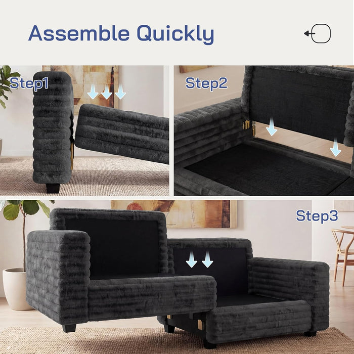 Dark Gray Corduroy Upholstered Loveseat Sofa DeepSeat