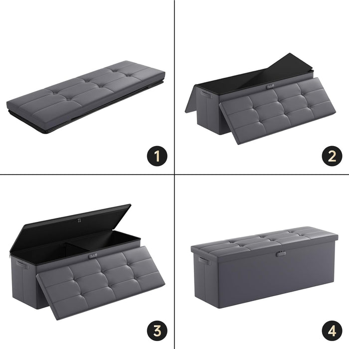 Storage Ottoman, Fireproof Folding Bench with Lock(15”X 43”X15”), Water-Resistant ＆ Heat Insulation Large Storage Chest with Handles＆2 Extra Spaces Safe for Living Room, Bedroom, Home, Grey