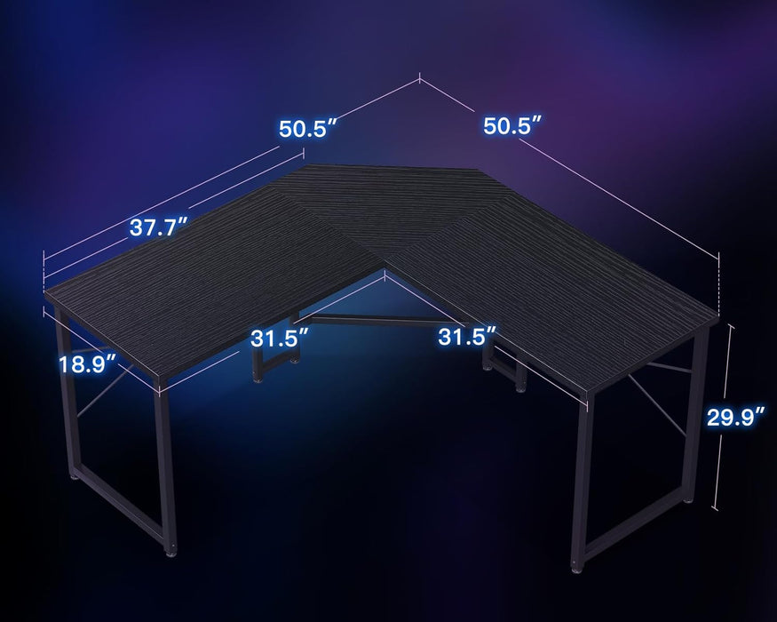 L Shaped Gaming Desk, Corner Desk Gaming Table for Home Office, Computer Desk Sturdy Writing Workstation for Small Space, Easy to Assemble, 51 Inch, Black