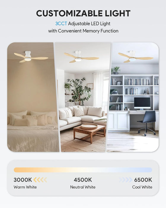 Wood Solid-Wood 42-Inch White Ceiling Fan RemoteControl