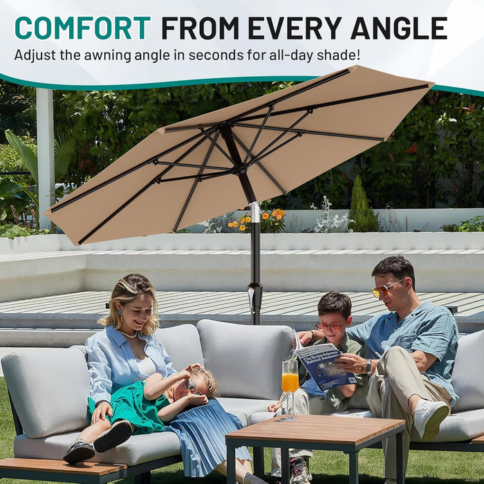 10 FT Outdoor Patio Umbrella, Patio Table Umbrella with Push Button Tilt and Crank, Outdoor Patio Umbrellas with 8 Fiberglass Ribs, Patio Umbrellas for Market, Garden, Pool (Beige)