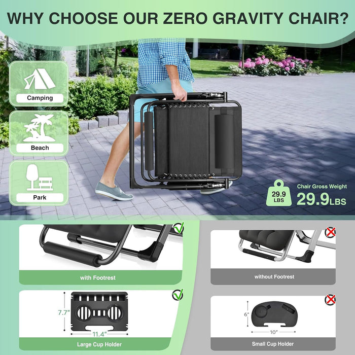Oversized Zero Gravity Chair,500Lbs 33In XXL Outdoor Recliner Chairs