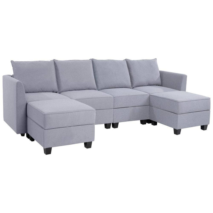 Modular Convertible U-Shaped Sectional Sofa with Reversible Chaise Sectional Sofa with Ottoman - Linen Upholstery, Gray