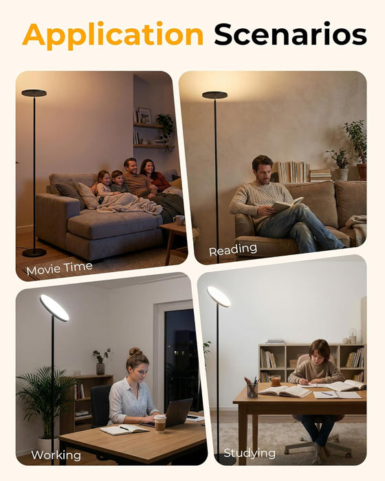 Floor Lamps for Living Room, 69" Tall LED Lamp, 2800LM Standing Lamp Remote & Foot Switch with 1H Timer, 2700-6500K Stepless Dimmable Modern Pole Light for Bedroom, Reading, Black