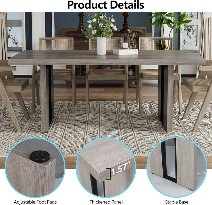 71" Large Dining Table, Rustic Farmhouse Dinner Table for 6 to 8 People, Rectangular Thick Kitchen Table with Heavy Duty Legs for Dining Room (Rustic Gray)