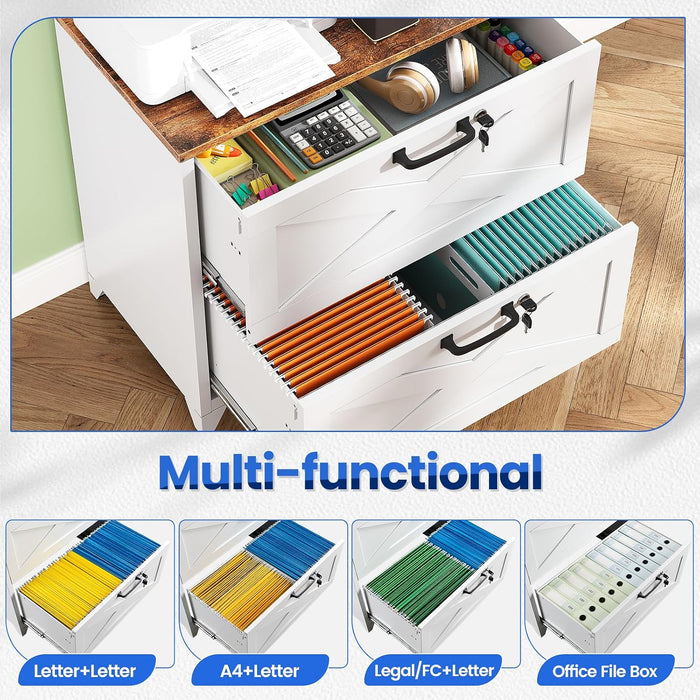 2 Drawer Lateral File Cabinet with Lock,Metal Filing Storage Cabinets for Home Office,Files Folders Letter/Legal/A4 Size(White)