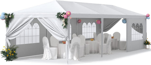 10X30 Outdoor Canopy Tent Patio Camping Heavy Duty Gazebo Shelter Party Wedding BBQ Events with Side Removable Walls, Waterproof Shelter, White