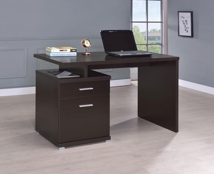 Home Furnishings - Irving - Engineered Wood - 47-Inch 2-Drawer Computer Desk with File Cabinet, Rectangular Desk with Smooth Top, and Plastic Glides - Home Office - Cappuccino - 800109
