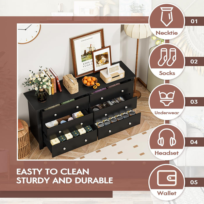 Contemporary Solid Wood Dresser Black With Storage