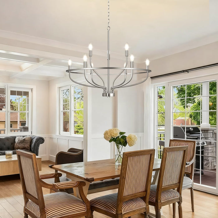 30" Brushed Nickel Chandelier, 9-Light Modern Chandelier for Dining Room Lighting Fixtures Hanging, Pendant Lights for Kitchen Island, Living Room, Bedroom Height Adjustable (Bulbs Not Included)