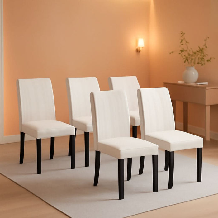 Upholstered Dining Chairs Set of 6, Modern Fabric and Solid Wood Legs & High Back, Parsons for Kitchen/Living Room- Beige
