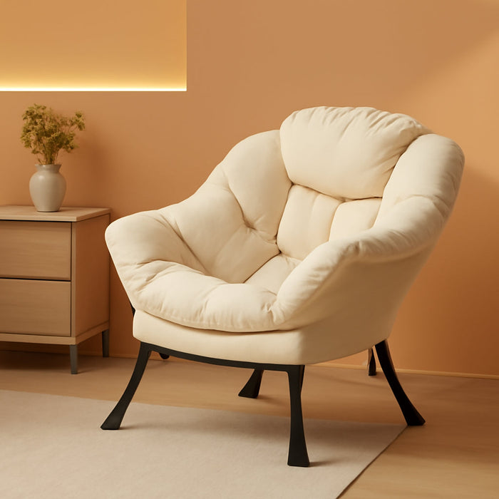 Contemporary Beige Lounge Chair with Armrests and Pocket