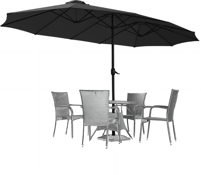 15X9Ft Large Patio Umbrella, Double-Sided Outdoor Market Rectangle Table 177''X104'' Umbrella with Crank Air Vents for Deck Pool Patio(1.9" Pole, Black)