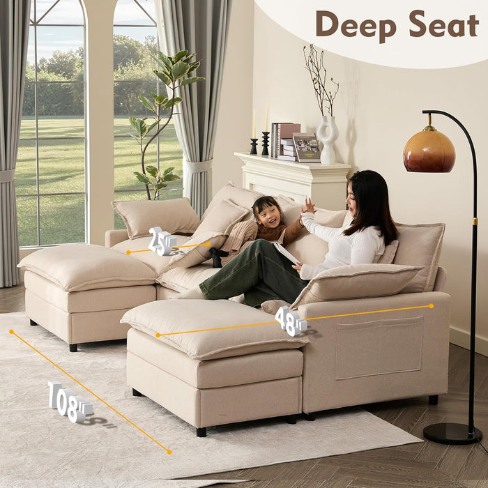 108-Inch U-Shaped Premium-Quality Sectional Sofa Beige