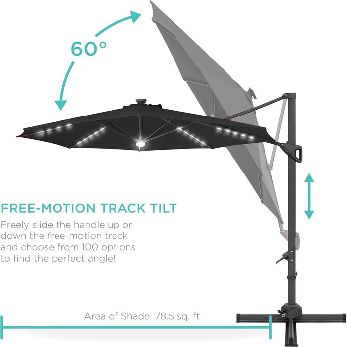 10 Ft Solar LED Cantilever Patio Umbrella With 360 Degree Rotation And — ShipItFurniture 10 Ft Solar LED Cantilever Patio Umbrella With 360 Degree Rotation And — ShipItFurniture