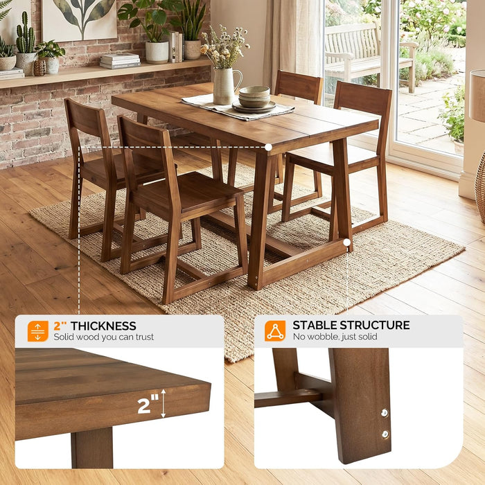 Solid Pine Farmhouse Dining Table WalnutFinish 48Inch