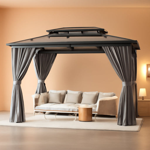 10X12 Ft Aluminum Gazebo Featuring Polycarbonate Roof