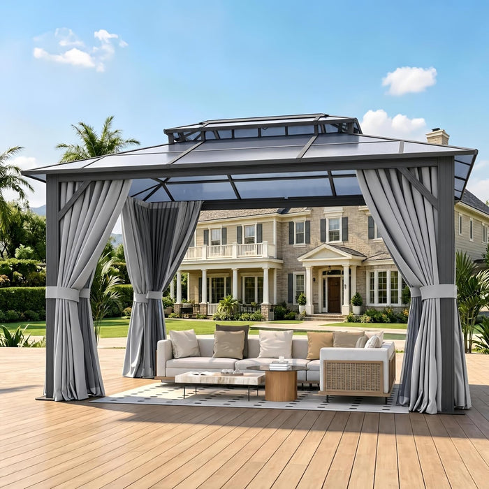 10X12 Ft Aluminum Gazebo Featuring Polycarbonate Roof