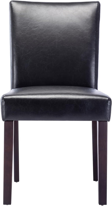 Upholstered Kitchen & Dining Room Chairs with Low Back, Faux Leather Armless Dining Chairs with Solid Wood Legs, Set of 2, Black