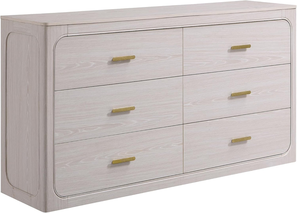 60" Wide Transitional 6-Drawer Dresser for Bedroom, Frosted Oak