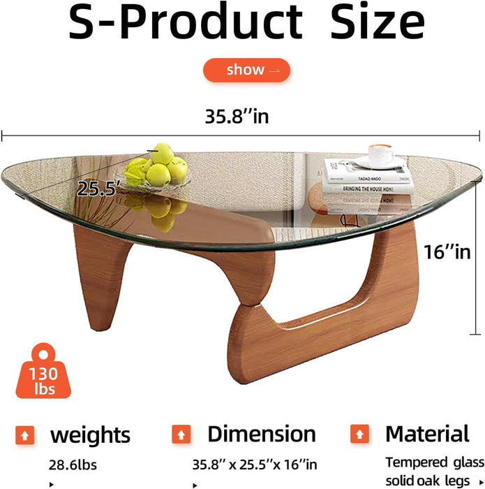 Modern Glass Coffee Table for Living Room, Mid Century Coffee Table, Small Coffee Tables, Suitable for Bedroom Living Room Reception Office Tables (Walnut/Transparent, Medium)