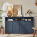 55-Inch Fluted Buffet Cabinet with 4 Doors,Dark Blue | Fluted Wood Credenza with Adjustable Shelves and Open Storage for Dining Rooms, Kitchens, Entryways or Living-Room Media