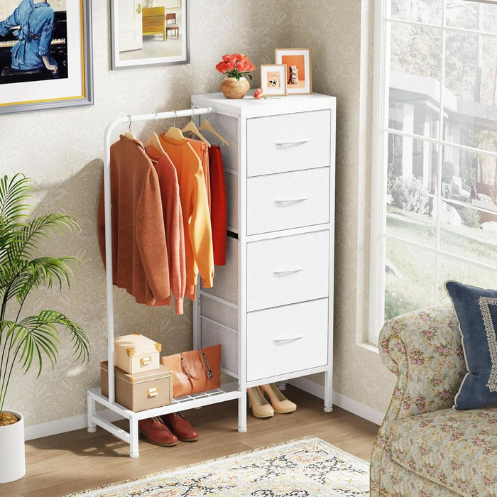 hanging dresser Wrought Studio Black With Rack, 5 Drawer Clothes Dresser With Charging Station And Led Lights making it a stylish yet functional bedroom furniture addition Dresser With Hanging Rack, 4