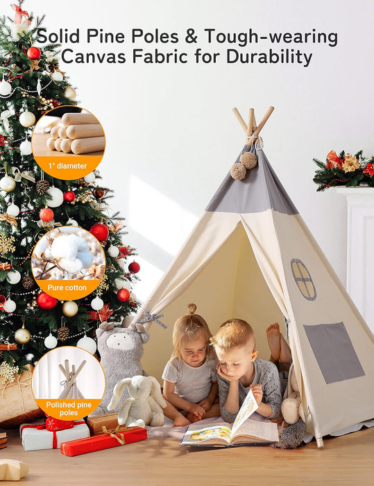 Teepee Tent for Kids with Light & Mat, Toddler Tents Indoor Play Tent Playhouse, Toddler Tipi Cotton, Tee Pee Tents for Kids Indoor, Boys & Girls Teepee,Children Room Playhouse