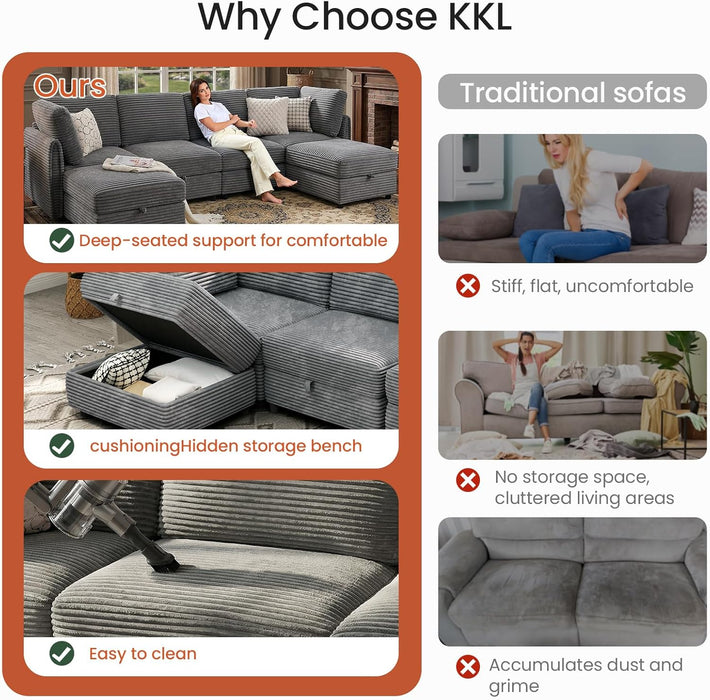 Gray Modular Sectional Sofa With Hidden Compartment