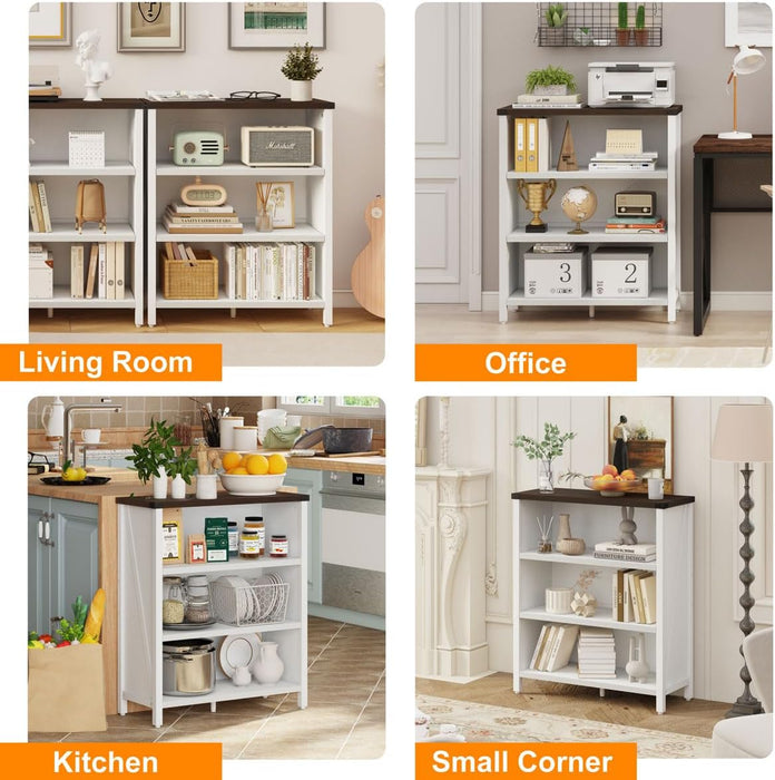 Three Tier TwoTone SolidWood Bookshelf WhiteOak Storage