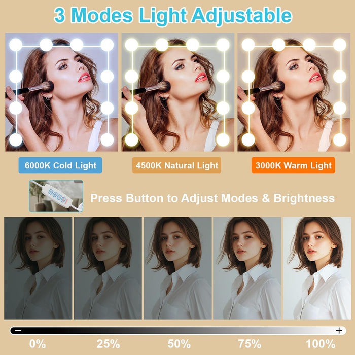 Vanity Desk with Mirror,Make up Vanity with 1 Stool 6 Drawers 6 Shelves & LED Mirror,3 Modes Light Adjustable,Vanity Desk for Bedroom,White,39.5" L*15.8" W*55.2" H.