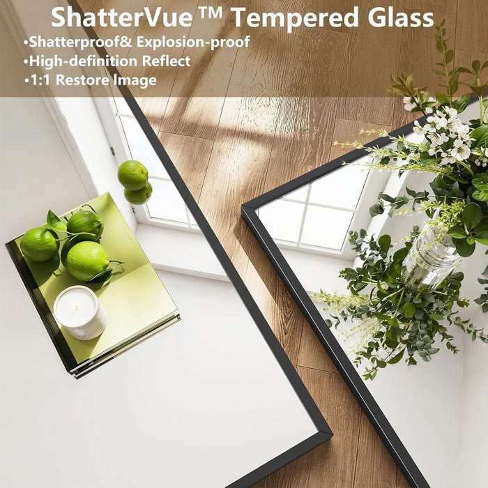 77"X38" Floor Mirror Full Length, Bedroom Floor Body Mirror with Stand, Large Black Mirror, Leaning, Standing or Hanging Horizontally/Vertically