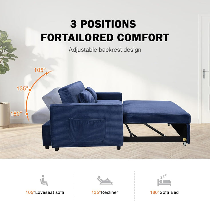 Navy Corduroy Convertible Sleeper Sofa Bed Pockets