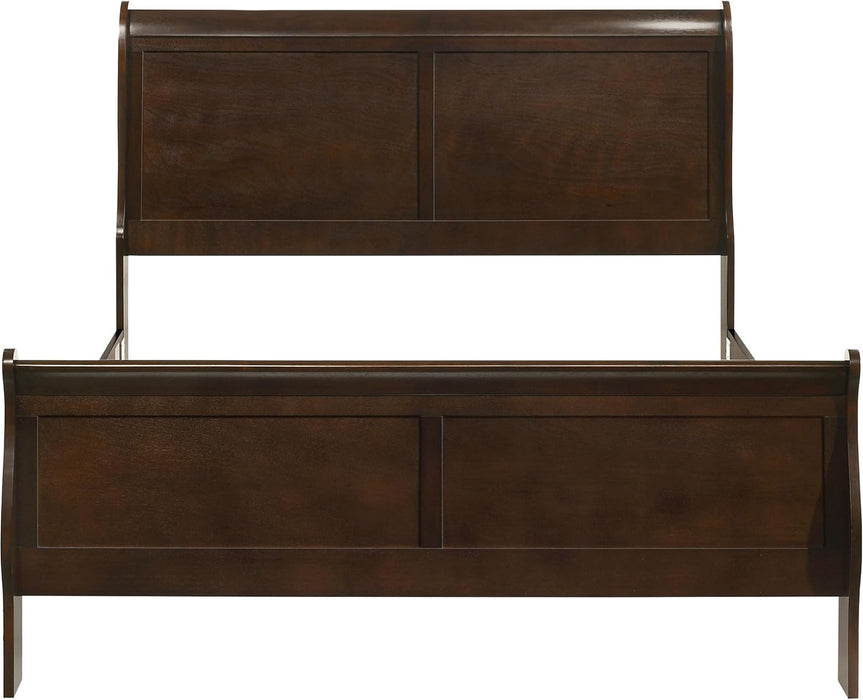 Home Furnishings - Louis Philippe - Wood - Queen Sleigh Bed with Curved Details, Slim Legs, Traditional Style, Geometric Form - Bedroom - Cappuccino - 202411Q