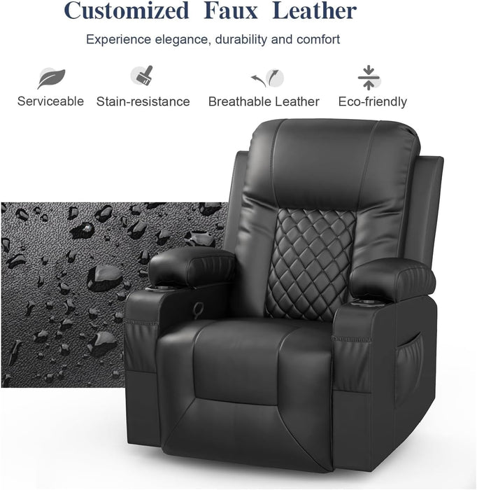 Black Swivel Recliner with Massage & Heat