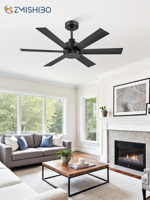 42 Inch Black Ceiling Fan without Light, Bedroom Ceiling Fan No Light, 6 Blades, Quiet Reversible DC Motor, 6-Speeds, Small Ceiling Fan for Bedroom, Living Room, Patio, Indoor/Outdoor Use