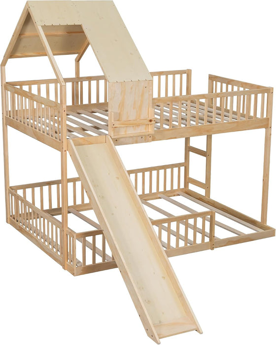 Natural SolidWood ExtraLarge OverQueen Bunk Bed Slide