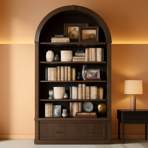 83"X39" Tall Arched Cabinets,Bookcase with Storage,5-Tier Bookshelf | Walnut Large Bookcase, Wood Mid-Century Modern, Widened Adjustable Shelves Offering More Storage for Living Room, Home Office