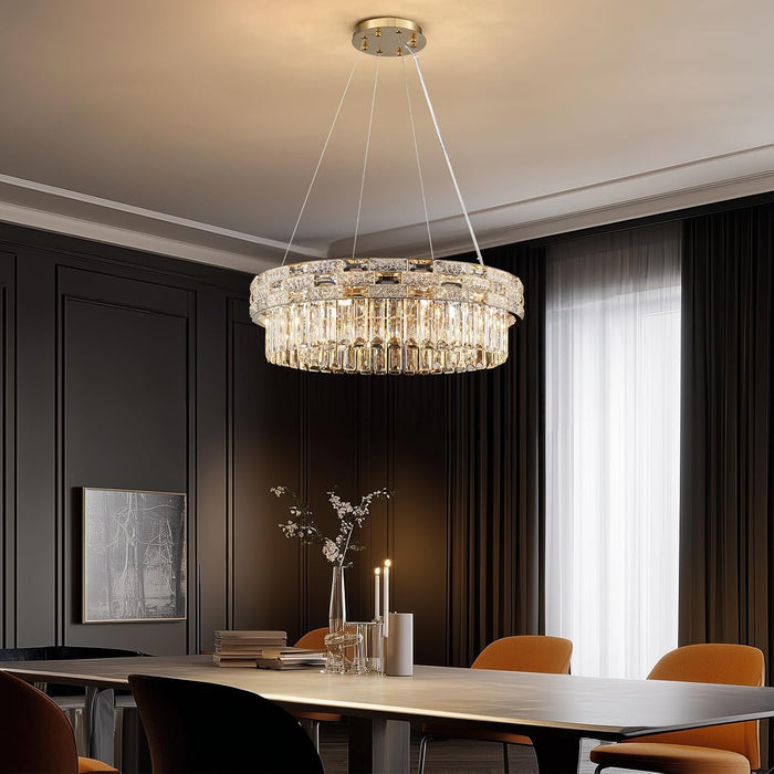 Morden Crystal Chandeliers for Dining Room 8 Lights Gold Chandelier round Crystal Chandelier Pendant Light Fixture Kitchen Island Entryway Living Room 23" D X 8.7" H