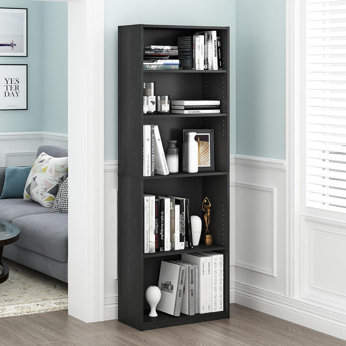 Jaya 5-Tier Book Shelf Set of 2, Adjustable Shelf, Black