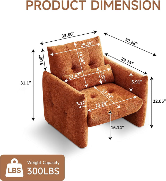 33.9" Accent Chairs, Modern Upgrade Sherpa Fabric Arm Chair Comfy Upholstered Armchair Leisure Single Sofa Chair with a Waist Pillow for Bedroom, Office and Living Room