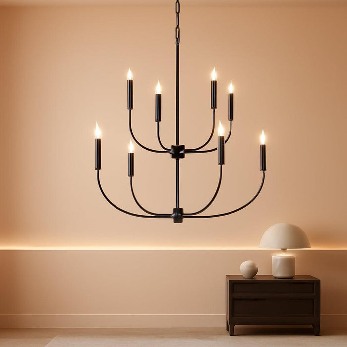 9-Light Black Chandelier for Entryway, Modern Farmhouse Dining Room Light Fixture, Industrial Candle Pendant Light for Foyer Stairway Living Room