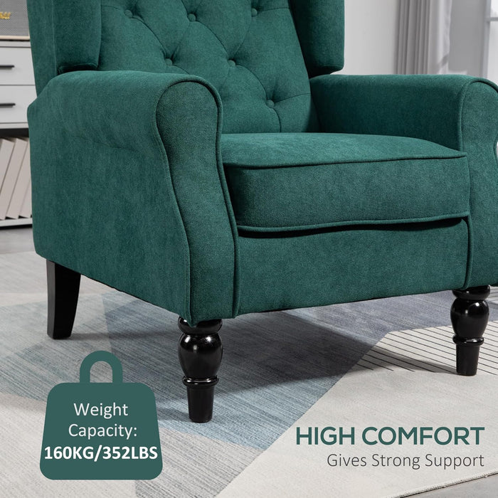 Dark Green Wingback Accent Chair Tufted Upholstery