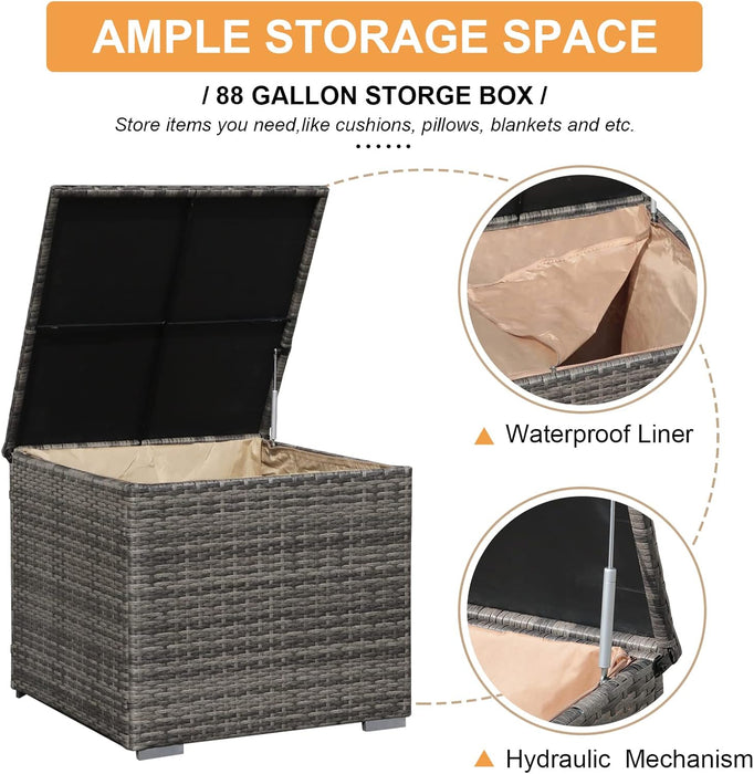 8 Pieces Outdoor Patio Furniture Set, Wicker Patio Conversation Sets with Storage Box, Rattan Outdoor Sectional Sofa Set with Cushions and Coffee Table for outside Porch, Deck, Gray