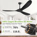 52 Inch Ceiling Fan No Light, Wood Ceiling Fans without Lights with Remote Control, Indoor Outdoor Ceiling Fan for Porch Garage Modern Propeller Black Ceiling Fans 3 Blades, Matte Black