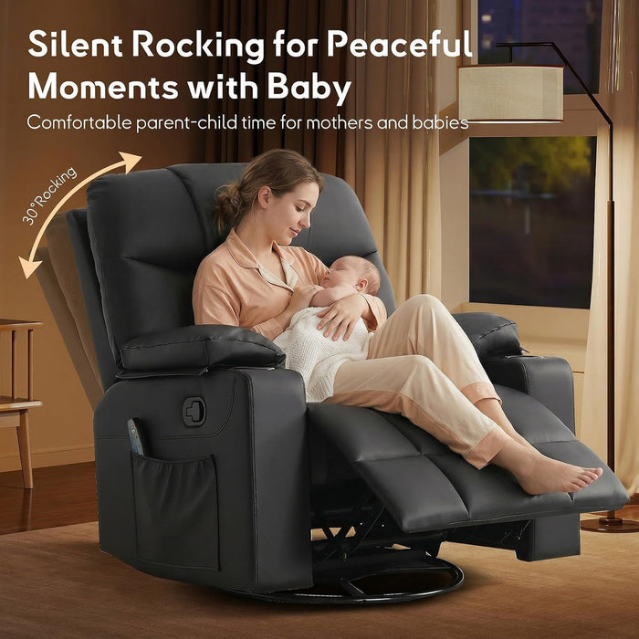 Oversized Swivel Rocker Recliner, Rocking Recliner Chair, Black