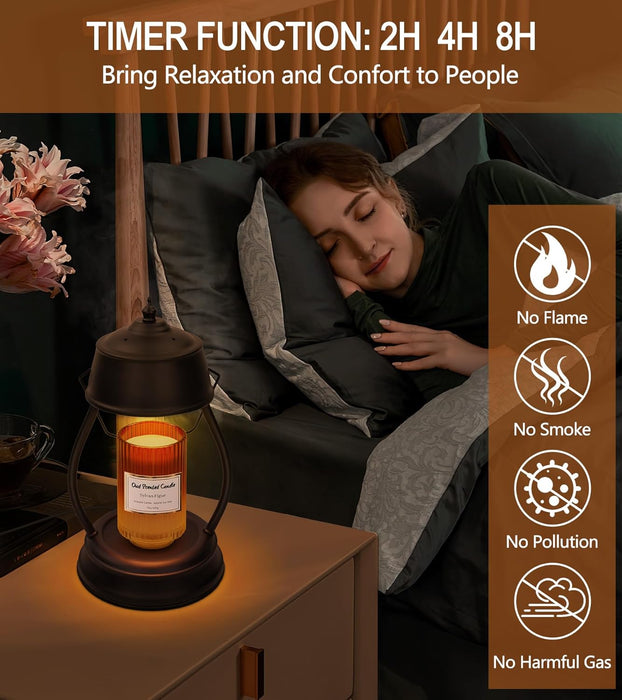 Candle Warmer Lamp, Dimmable Candle Warmer Lantern with Timer, Birthday Gifts for Women Mom, Dad and Fathers, House Warming Gifts, Black Large Lantern Candle Lamp for New Home Bedroom Decor