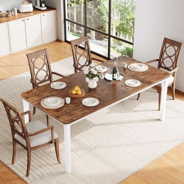 Dining Table SeventyNineInch White Brown Farmhouse