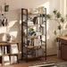 Folding Bookshelf,5 Tier Bookcase Foldable Shelf with X-Bracket Design, Adjustable Feet, Space Saving Storage for Living Room, Office, Rustic Brown