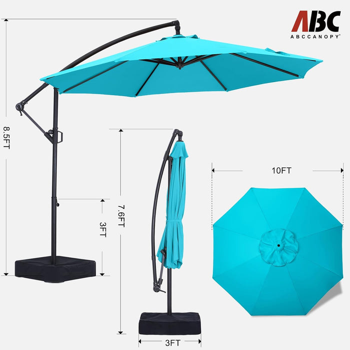 10FT Cantilever Umbrella with Base and Weights Bag, Turquoise